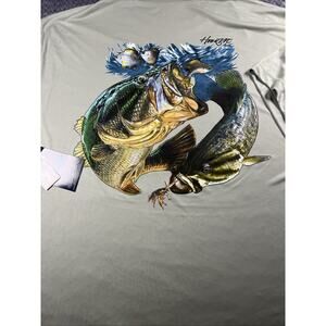 Bimini Bay Shirt Mens XXXL Hook M’ Gray GRN Logo Fishing Light Short Sleeve Bass